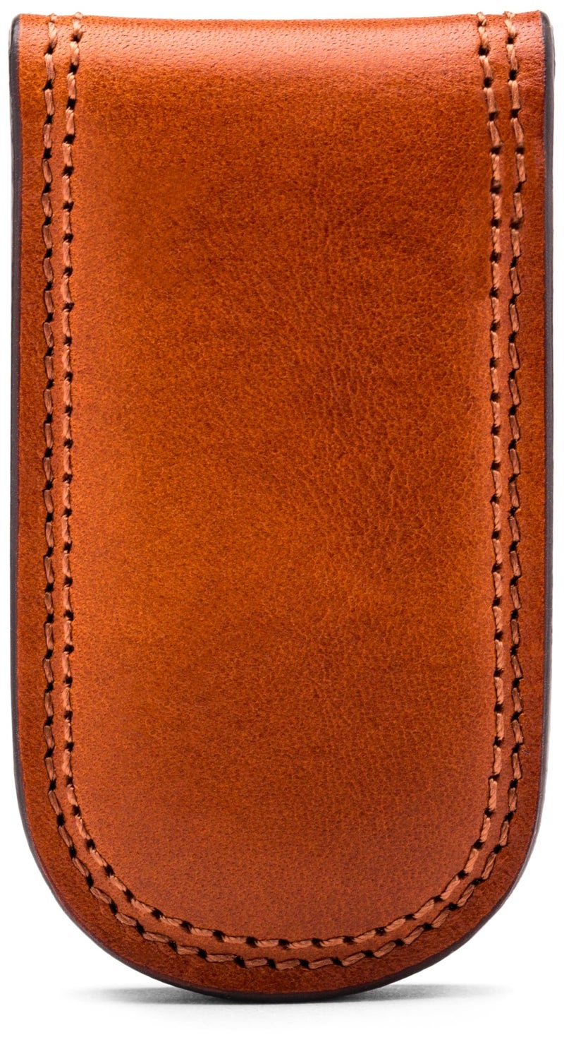 Bosca Men's Leather Money Clip Wallet - Magnetic, Luxury Full Grain Italian Dolce Leather Slim Clip For Men, Hand Stitched, Gift-Ready Packaging, Amber Brown - Image 3